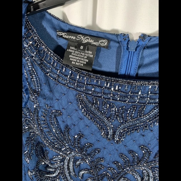 NEW Pisarro Nights Beaded Mock Peplum Gown Blue 8 - Picture 7 of 11